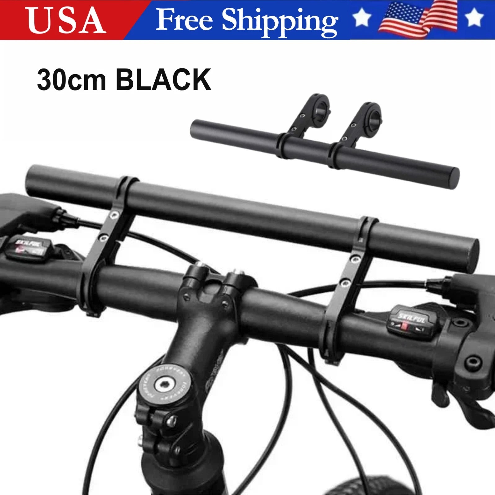 Bike Handlebar Extender Extension 30cm Bicycle Bar Mount Headlight GPS Holder